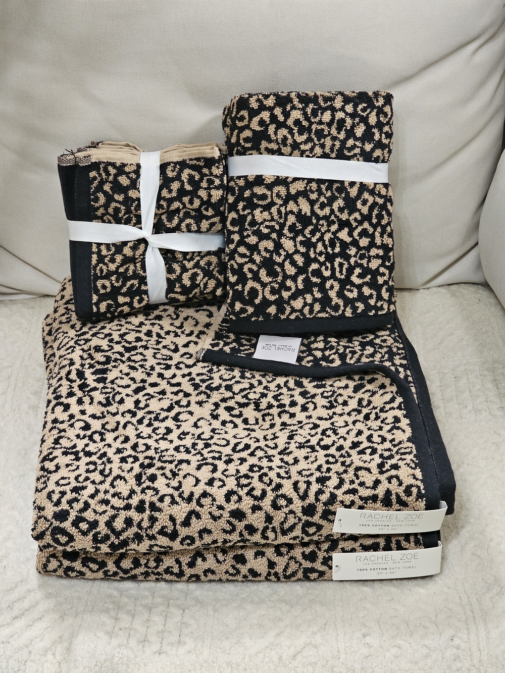 Rachel Zoe Leopard Print Towel Set in Black and Beige Viral 8 Pc